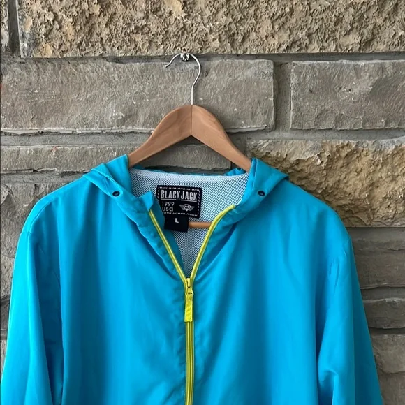 Blackjack Neon Blue, Yellow & Pink Pullover Zip Windbreaker Size Large - Picture 3 of 13